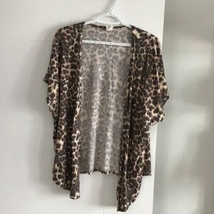 7th Ray Leopard Print Poncho - Brown and Tan